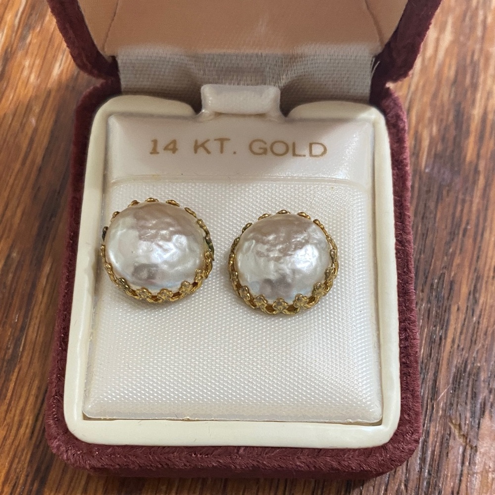 Miriam Haskell Gold Faux Pearl Earrings